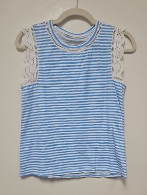 Lilly Pulitzer Blue & White Striped Lace-Trim Tank